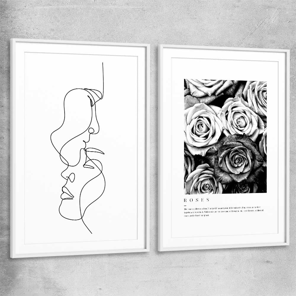 Grey Flowers Pair white glass front frame - part of our high quality fashion canvas wall art and prints collection