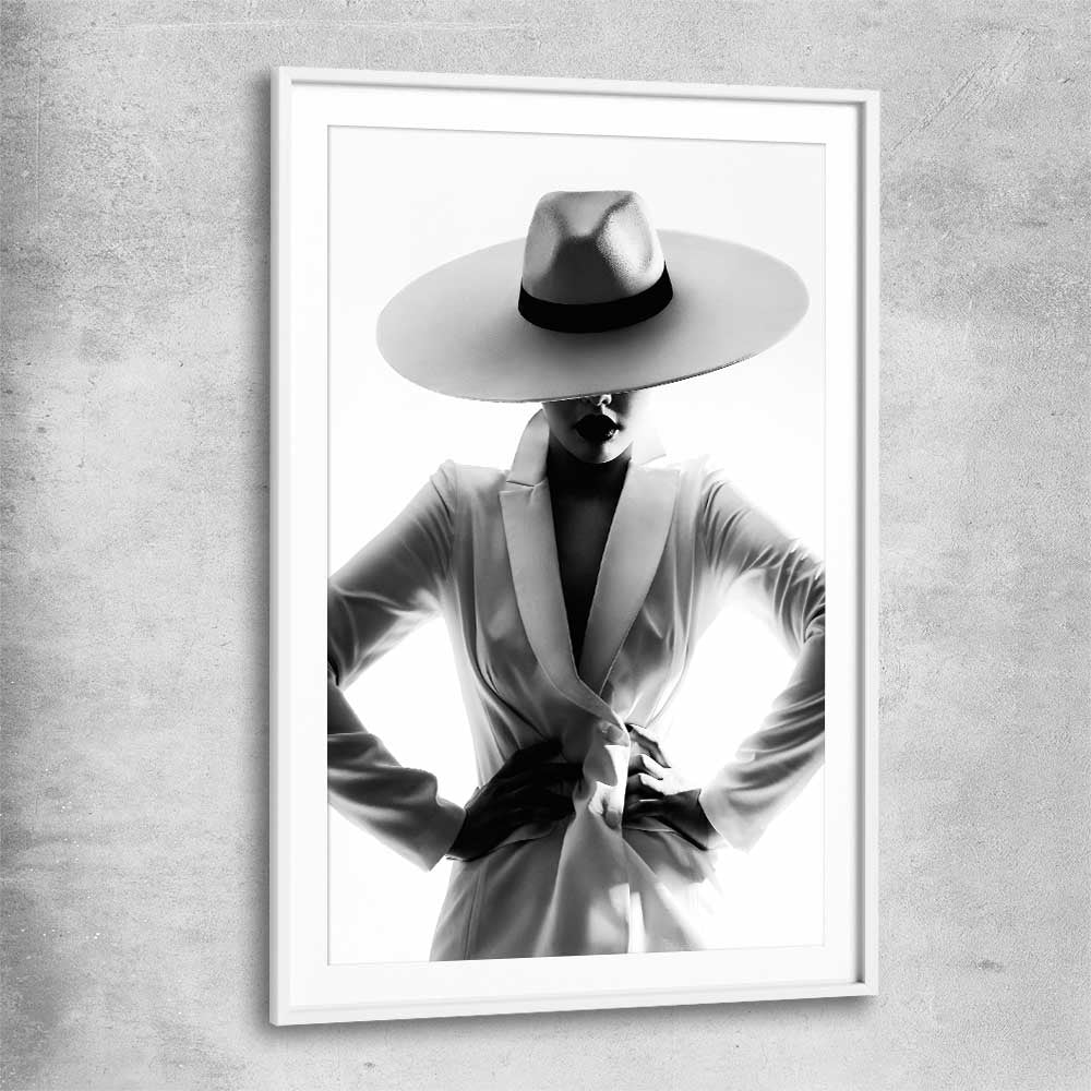 White Hat Gaze white glass front frame - part of our high quality fashion canvas wall art and prints collection