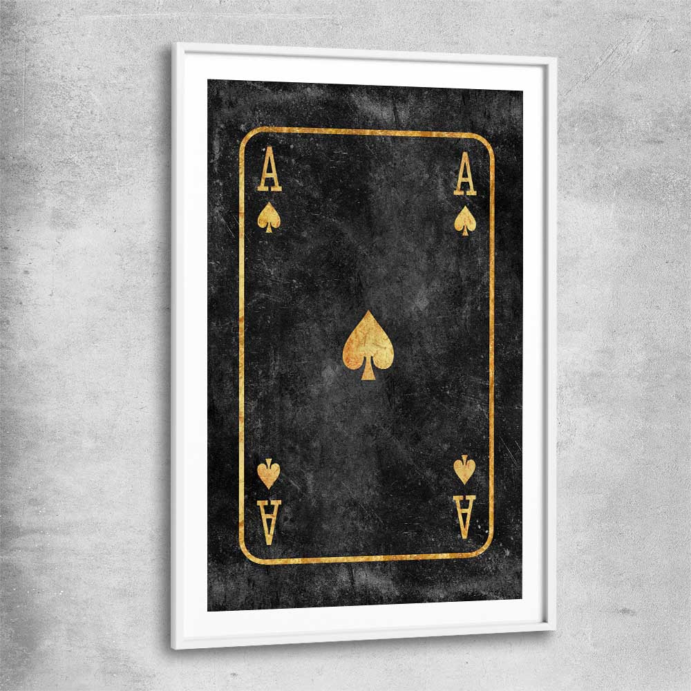 Ace of Spades white glass front frame - part of our high quality fashion canvas wall art and prints collection