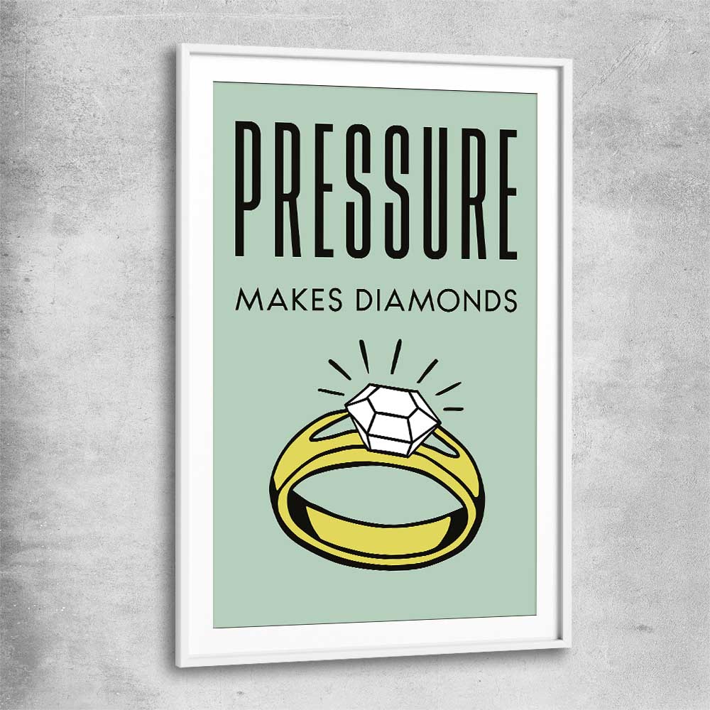 Inspirational wall art print of Diamond Pressure with white glass front frame