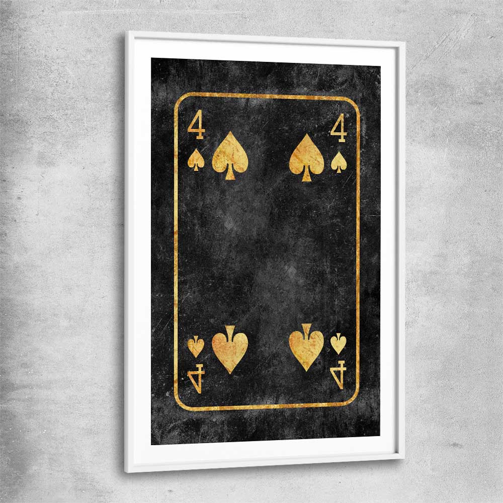 Inspirational wall art print of Four of Spades with white glass front frame