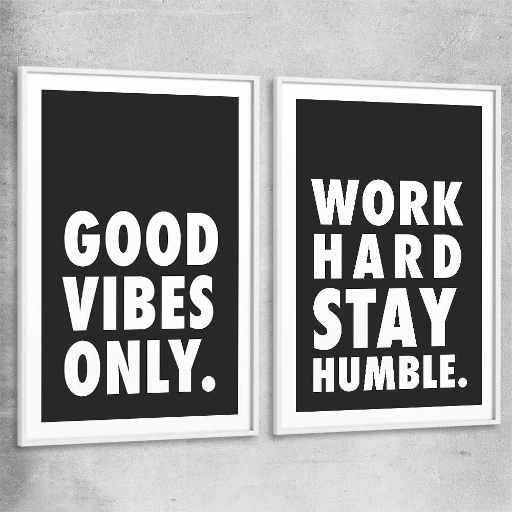 Inspirational wall art print of Good Vibes Pair with white glass front frame