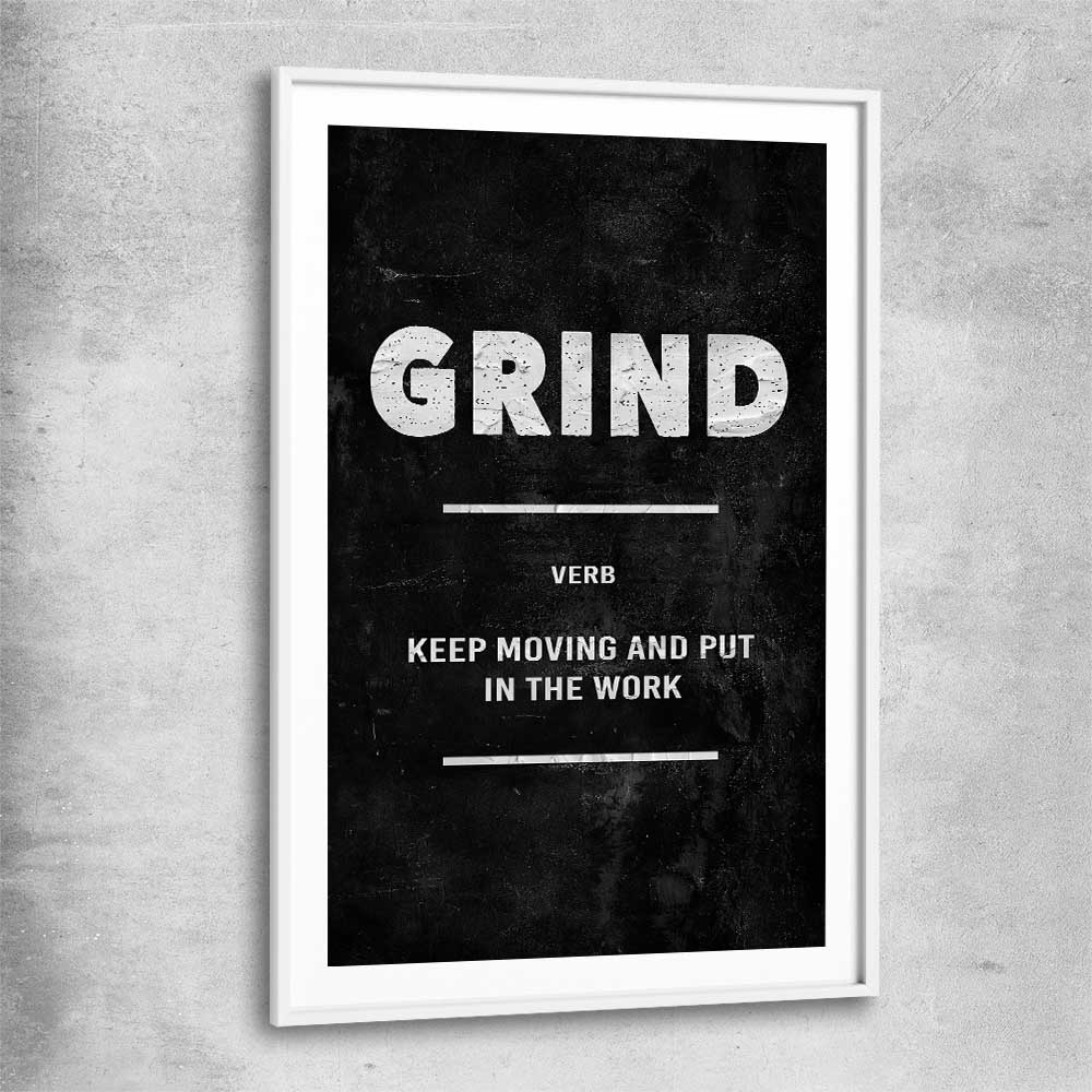 Grind Definition white glass front frame - part of our high quality fashion canvas wall art and prints collection