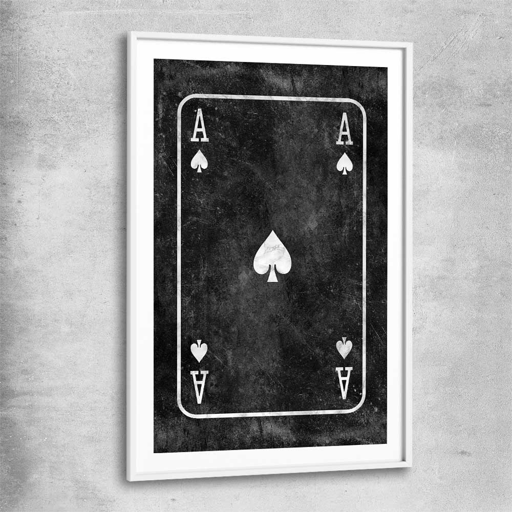 Inspirational wall art print of Marble Ace with white glass front frame