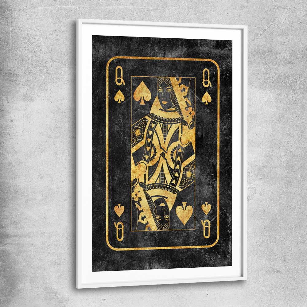 Queen of Spades white glass front frame - part of our high quality fashion canvas wall art and prints collection