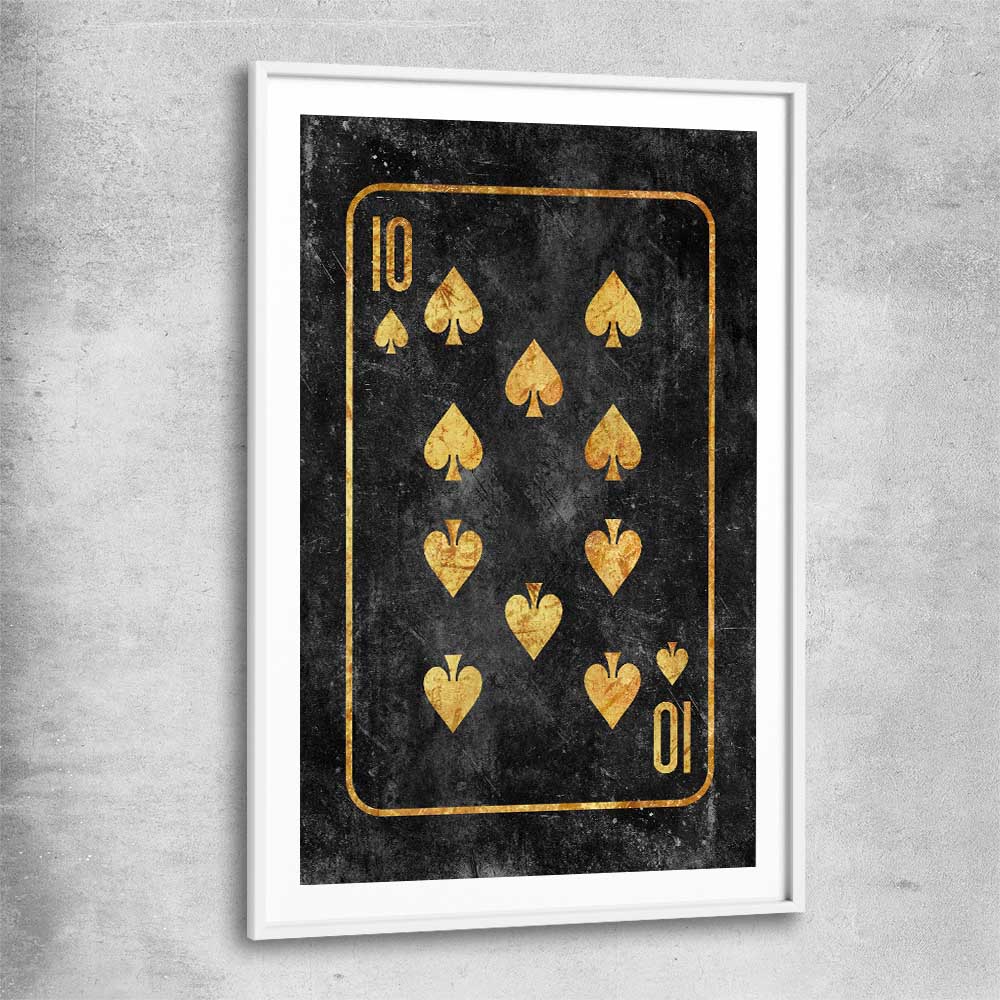 Inspirational wall art print of Ten of Spades with white glass front frame