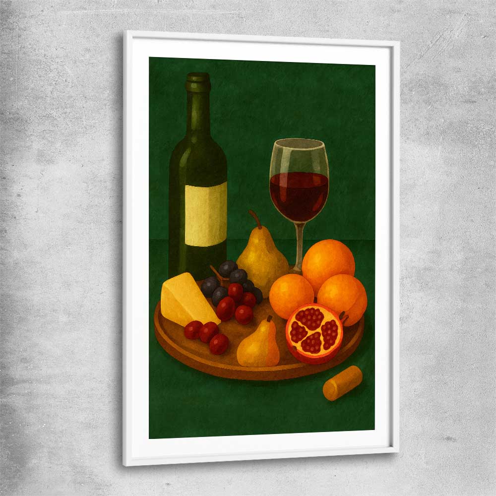 Wine at Dusk One white glass front frame is a colourful and stylish canvas wall art and print suited for the kitchen area