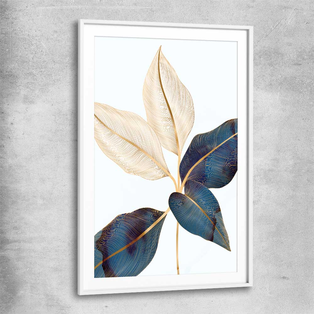 Floral print of Botanic Blue Two with white glass front frame