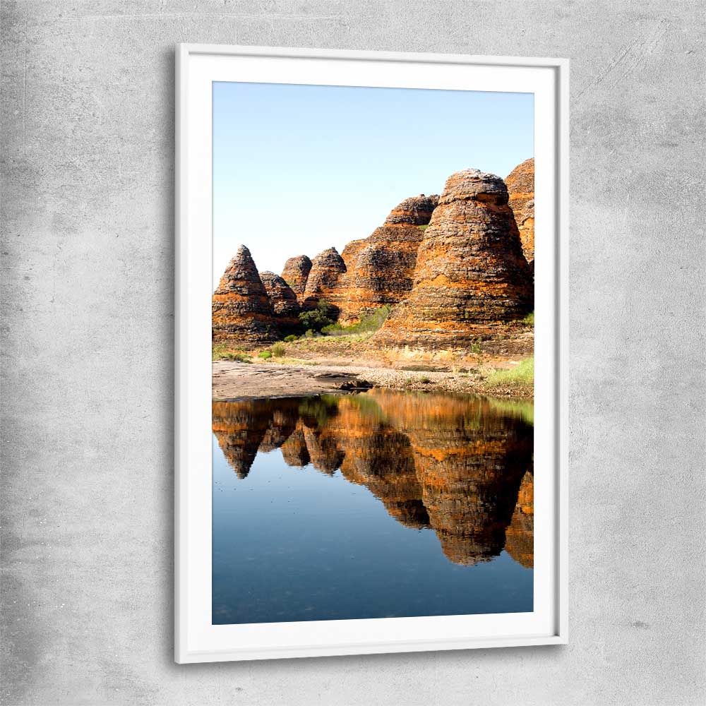 Floral print of Bungles Reflection with white glass front frame