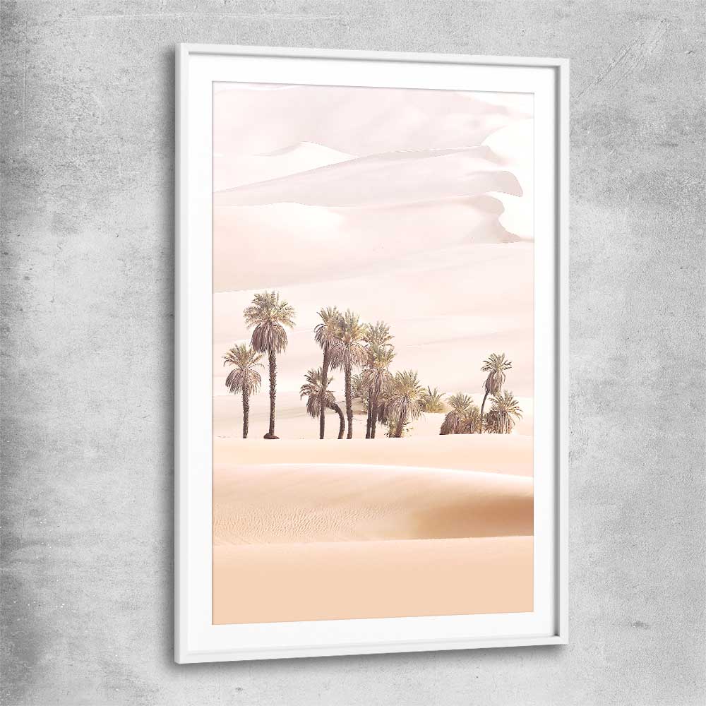 Floral print of Desert Dunes with white glass front frame