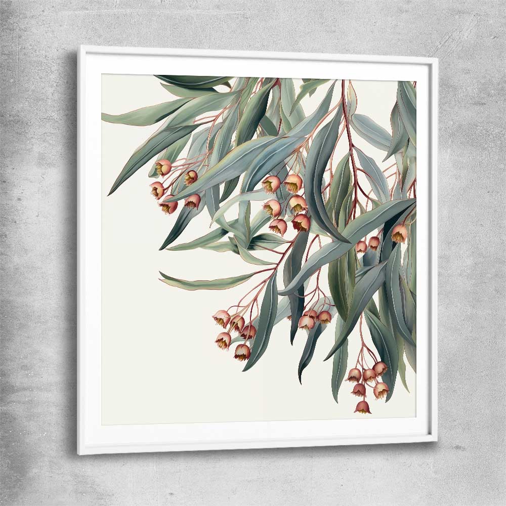 Floral print of Eucalyptus Illustration with white glass front frame