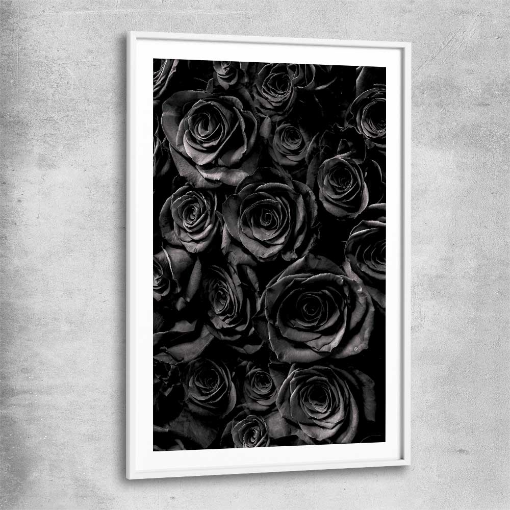 Floral print of Hidden Roses with white glass front frame
