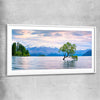 Floral print of Lake Wanaka Landscape with white glass front frame