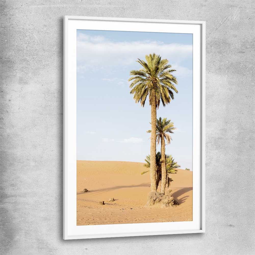 Floral print of Moroccan Palms with white glass front frame