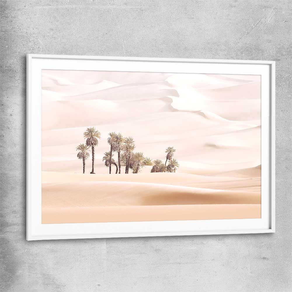 Floral print of Oasis Dunes with white glass front frame