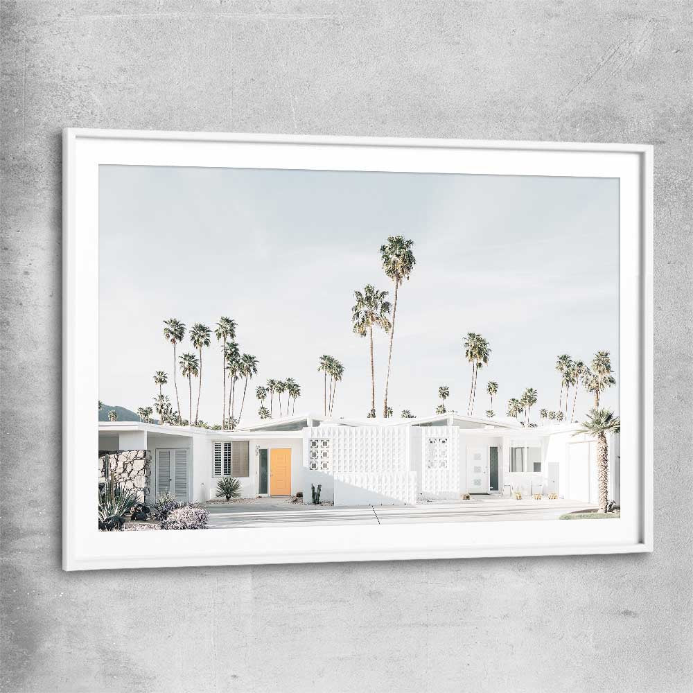 Floral print of Palm Springs with white glass front frame