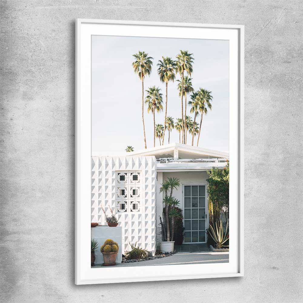 Floral print of Palm Springs Sky with white glass front frame