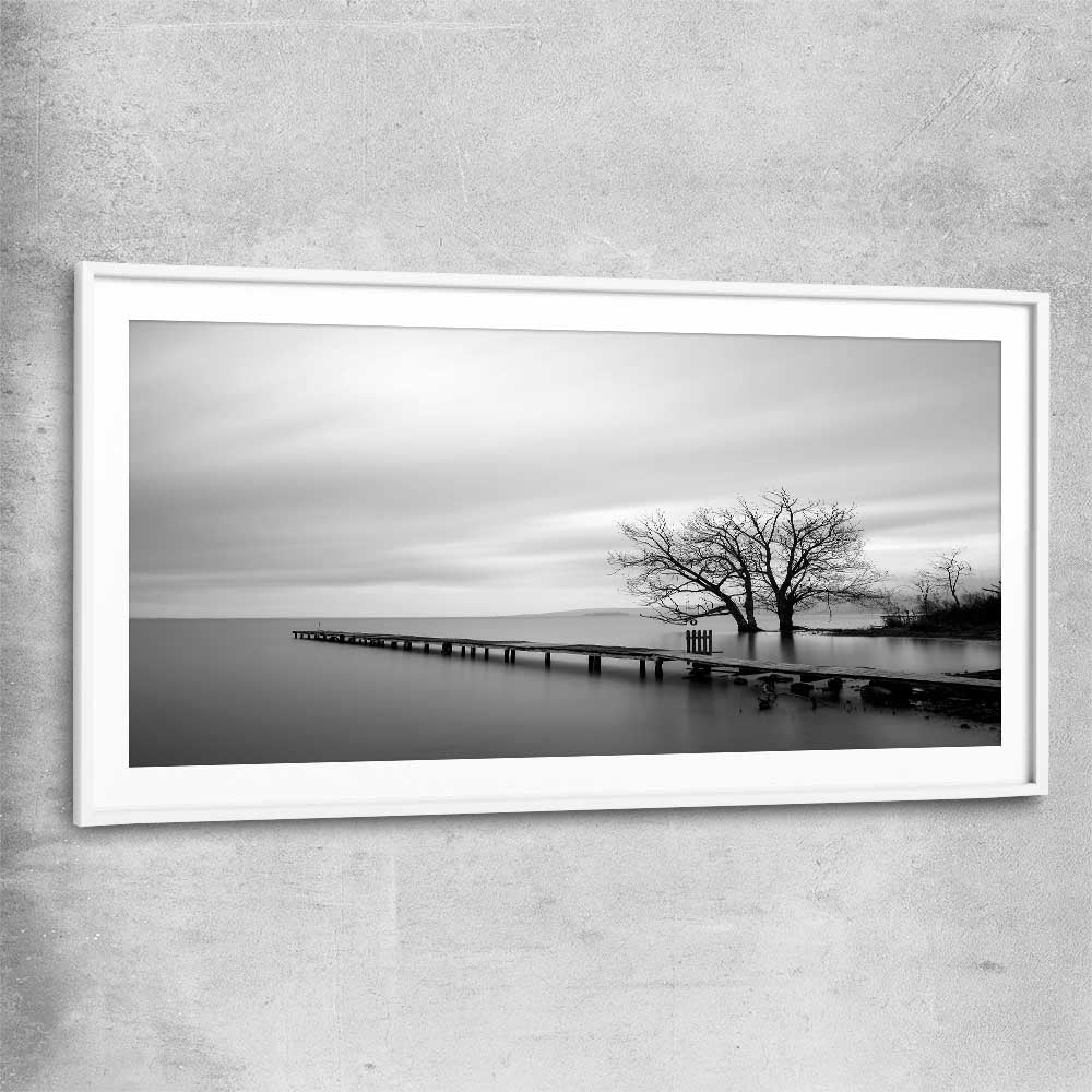 Floral print of Pier Silhouette with white glass front frame