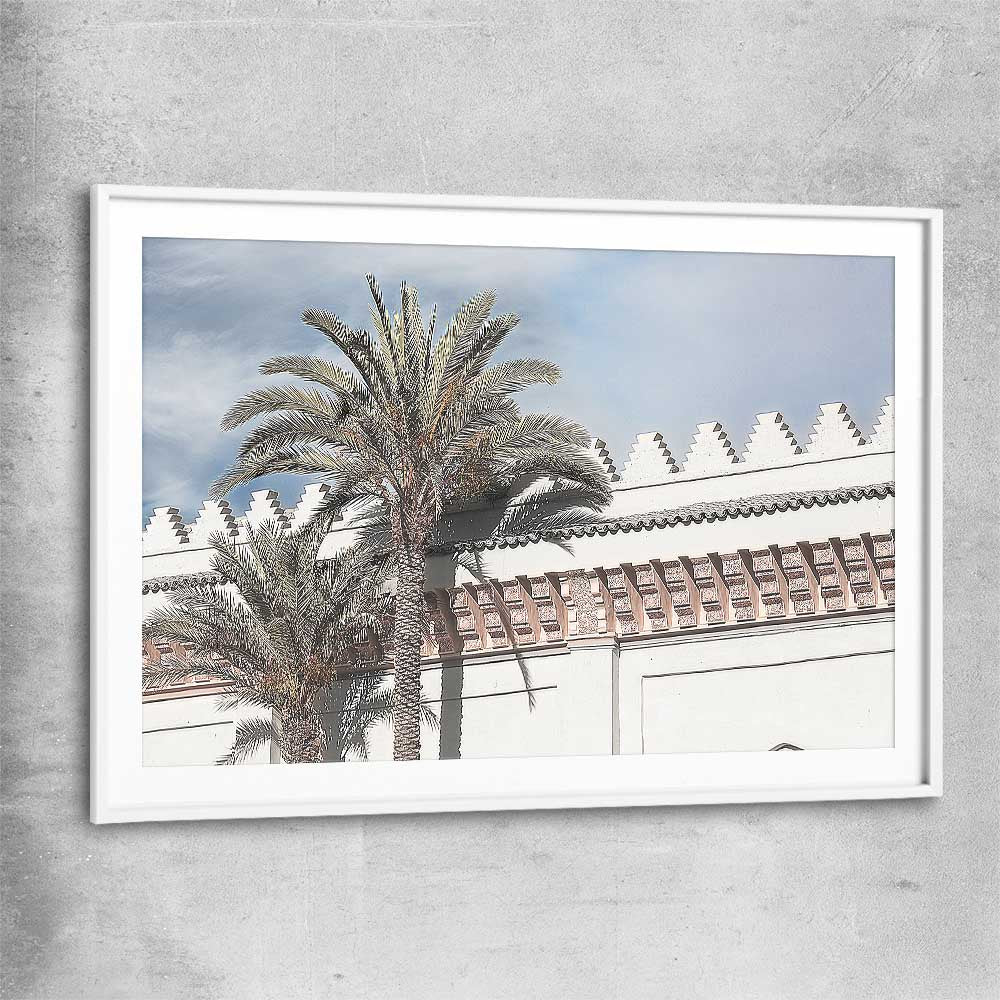 Floral print of Wanderlust Palms with white glass front frame