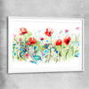 Floral print of Watercolour Red Poppies with white glass front frame