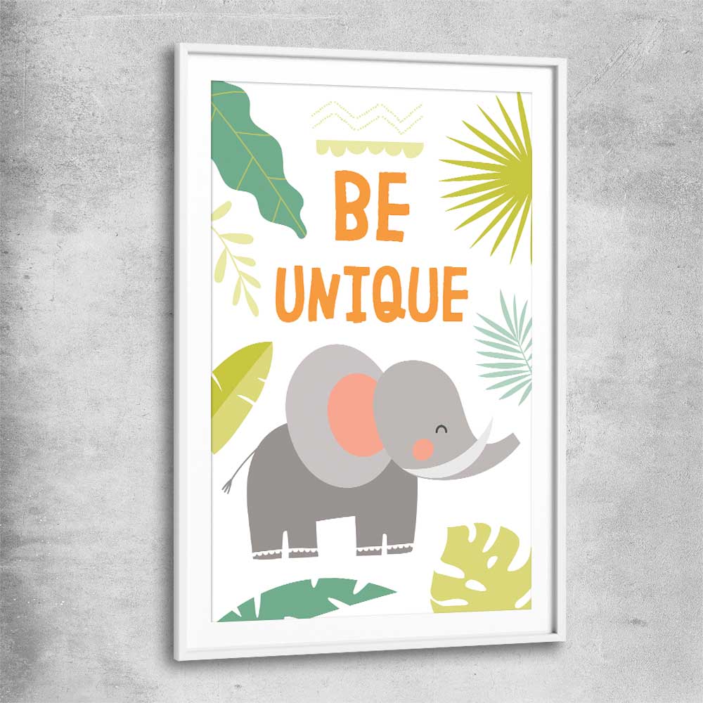 Be Unique white glass front frame is a nursery canvas wall art and print suited for childrens nursery area