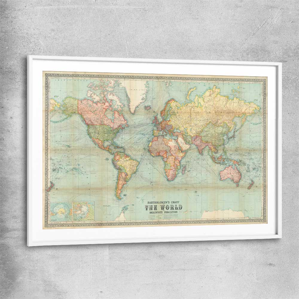 Antique World Colour white glass front frame is a high quality print in our city skyline, travel prints and maps collection