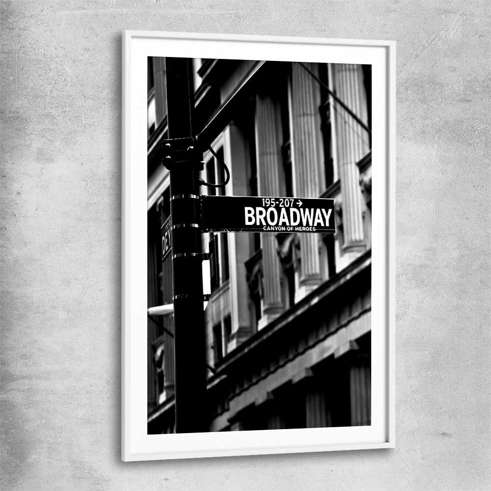 Broadway white glass front frame is a high quality print in our city skyline, travel prints and maps collection