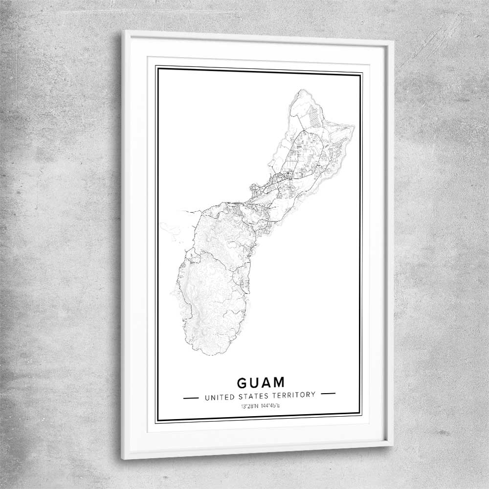Hagatna City white glass front frame is a high quality print in our city skyline, travel prints and maps collection