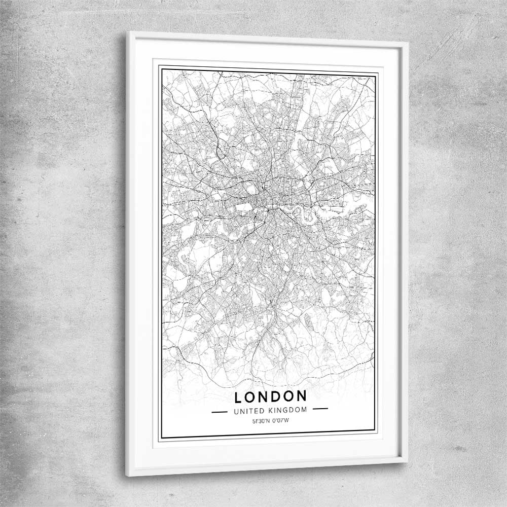 London City white glass front frame is a high quality print in our city skyline, travel prints and maps collection