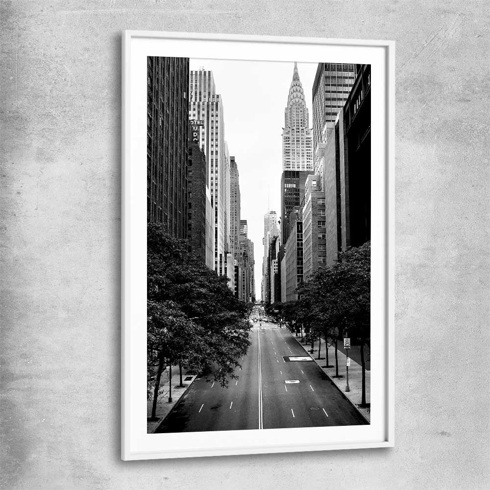 Manhattan Street white glass front frame is a high quality print in our city skyline, travel prints and maps collection