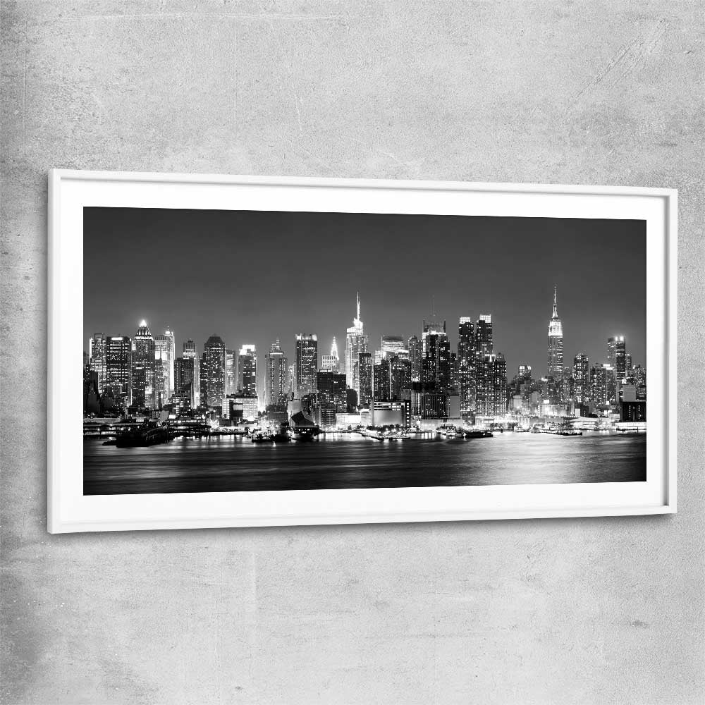Midtown Manhattan white glass front frame is a high quality print in our city skyline, travel prints and maps collection