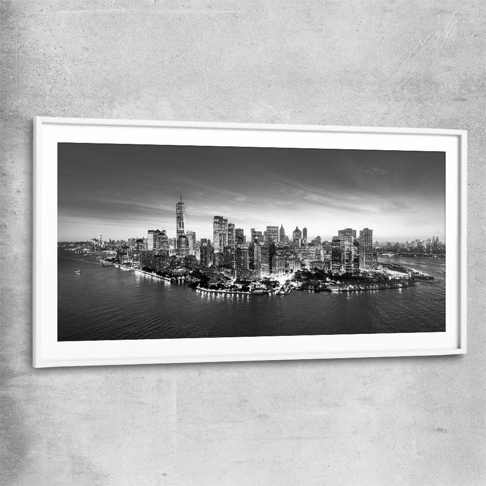 New York View white glass front frame is a high quality print in our city skyline, travel prints and maps collection