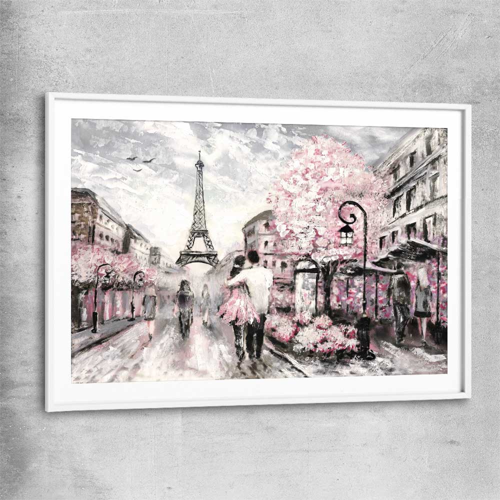 Paris Dreaming white glass front frame is a high quality print in our city skyline, travel prints and maps collection