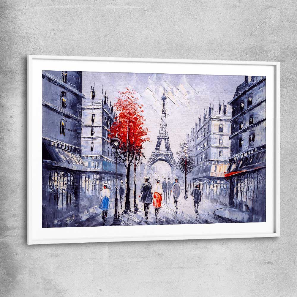 Paris Street View white glass front frame is a high quality print in our city skyline, travel prints and maps collection