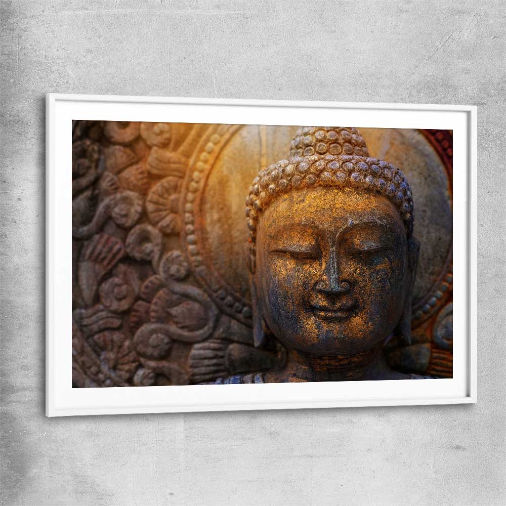 Rock Buddha white glass front frame is a high quality print in our city skyline, travel prints and maps collection