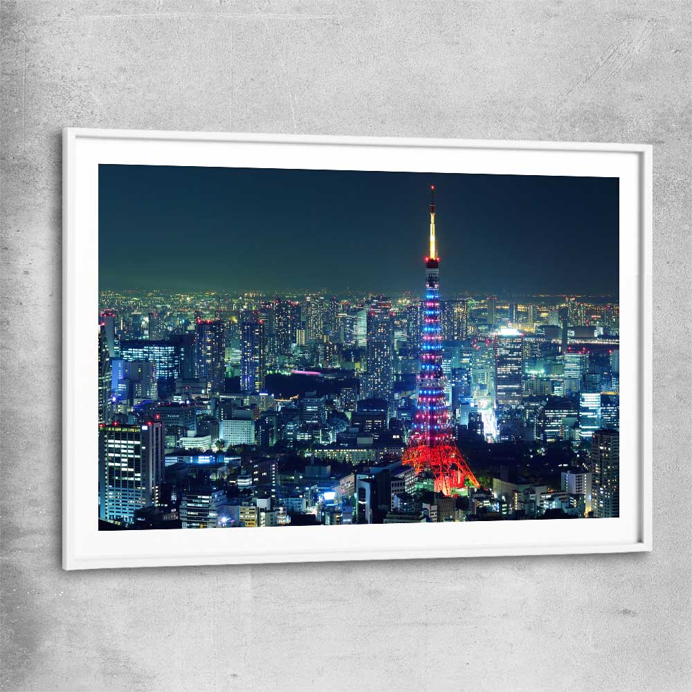 Tokyo City white glass front frame is a high quality print in our city skyline, travel prints and maps collection