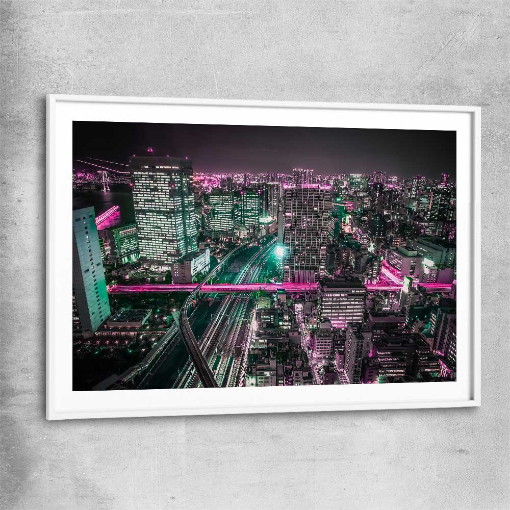 Tokyo Lights white glass front frame is a high quality print in our city skyline, travel prints and maps collection