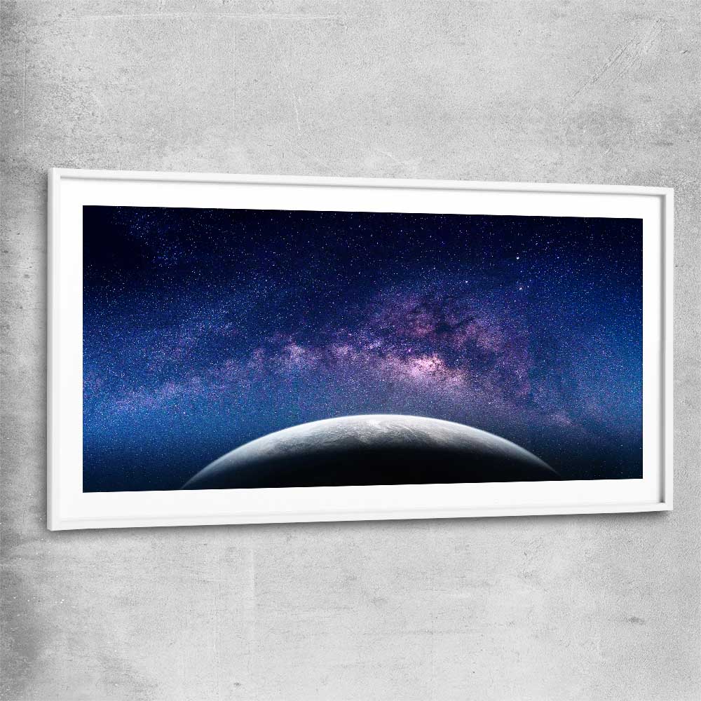 Space prints and wall art of Earth View with white glass front frame