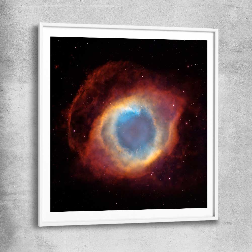 Space prints and wall art of Helix Nebula with white glass front frame