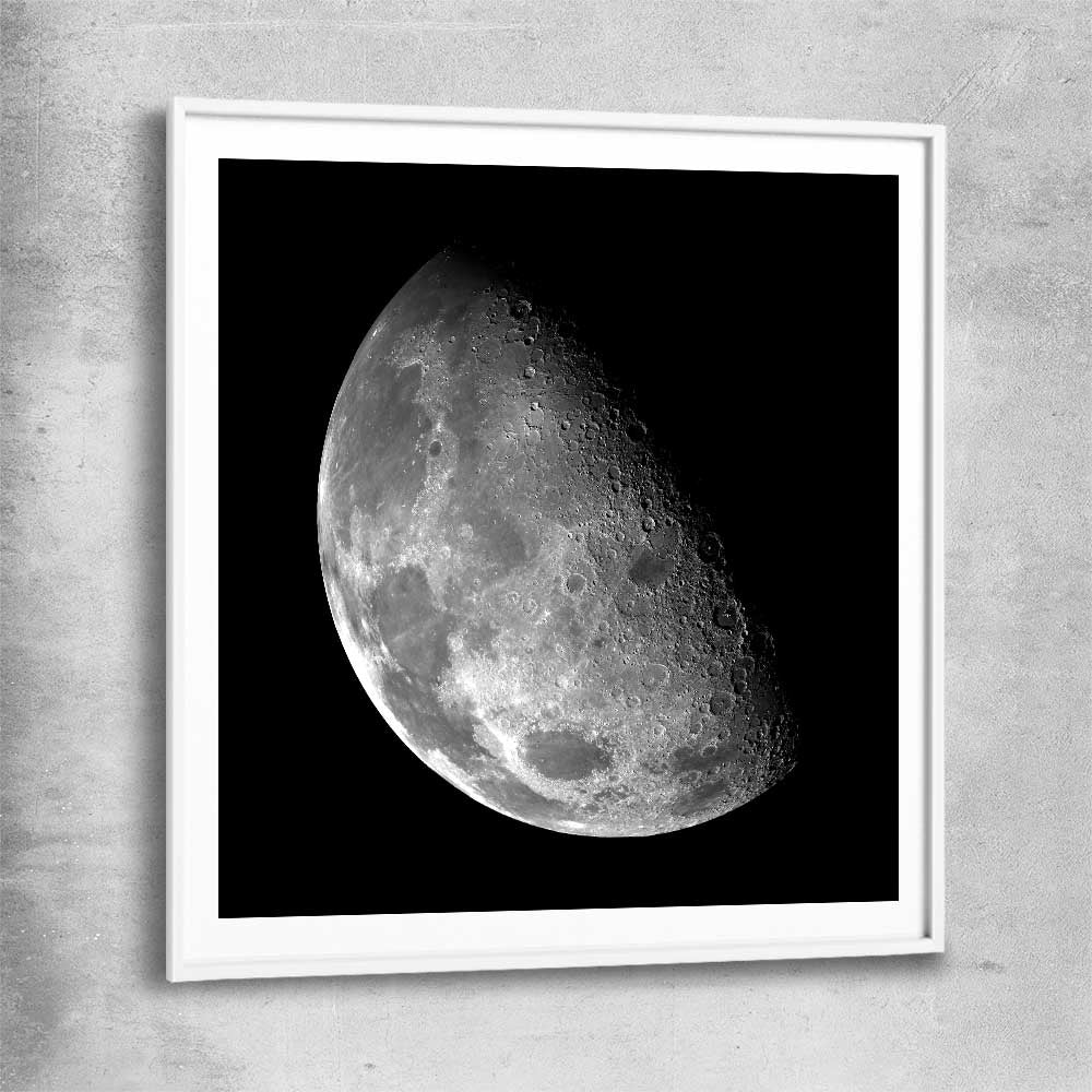 Space prints and wall art of The Moon with white glass front frame