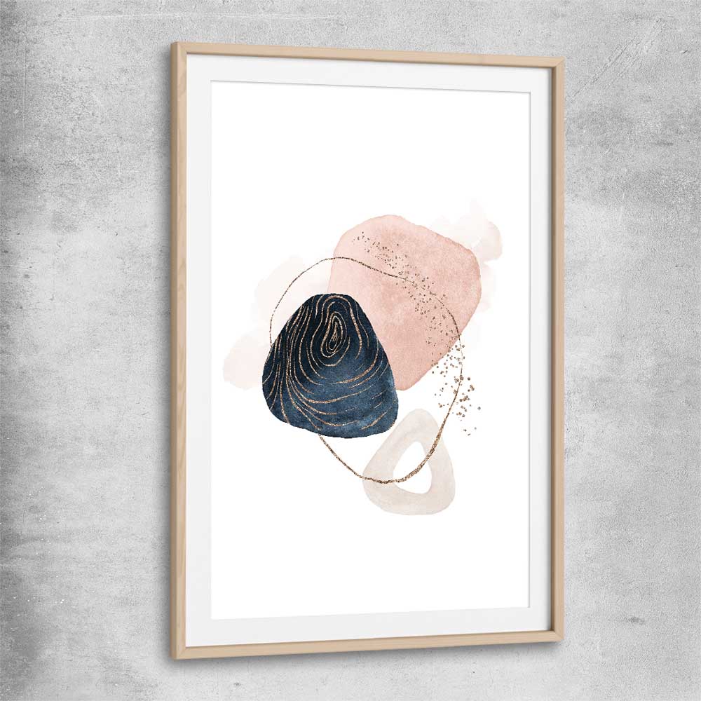 Abstract Circles raw oak glass front frame - part of our high quality canvas abstract wall art collection