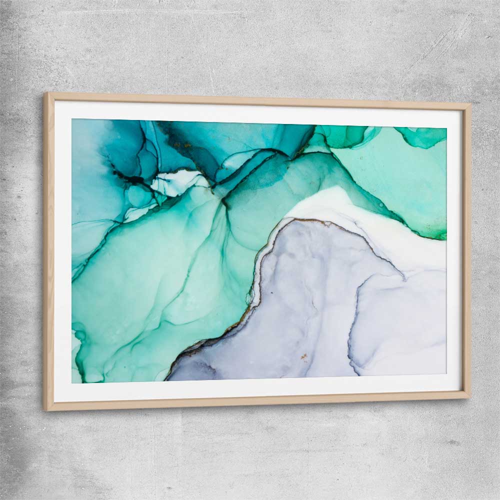 Aqua Blue raw oak glass front frame - part of our high quality canvas abstract wall art collection