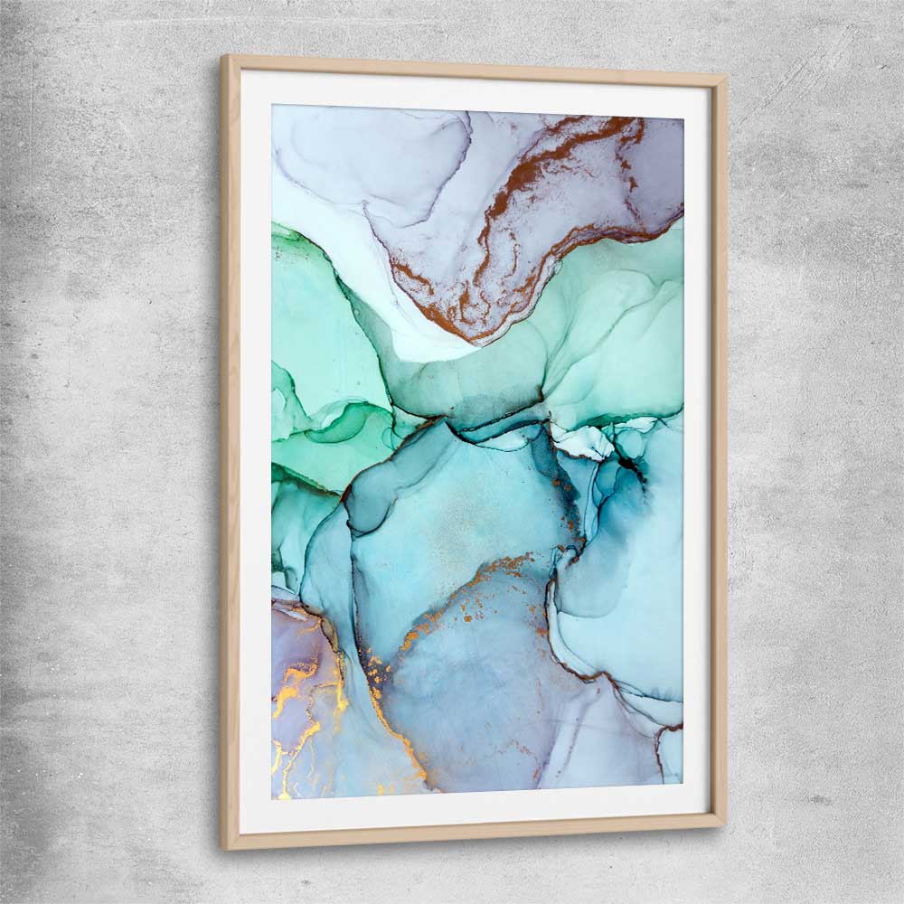 Aqua Gold raw oak glass front frame - part of our high quality canvas abstract wall art collection