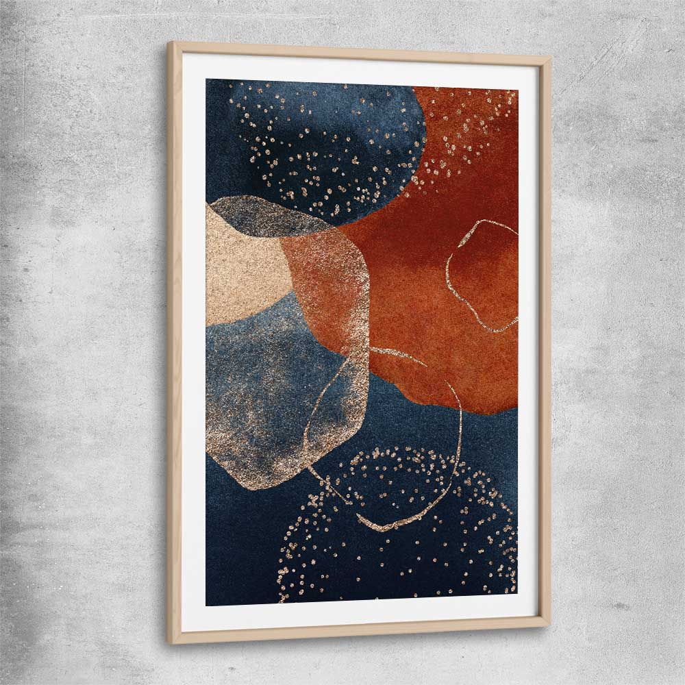 Beige Navy One raw oak glass front frame - part of our high quality canvas abstract wall art collection