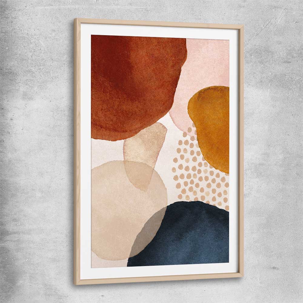 Beige Navy Three raw oak glass front frame - part of our high quality canvas abstract wall art collection