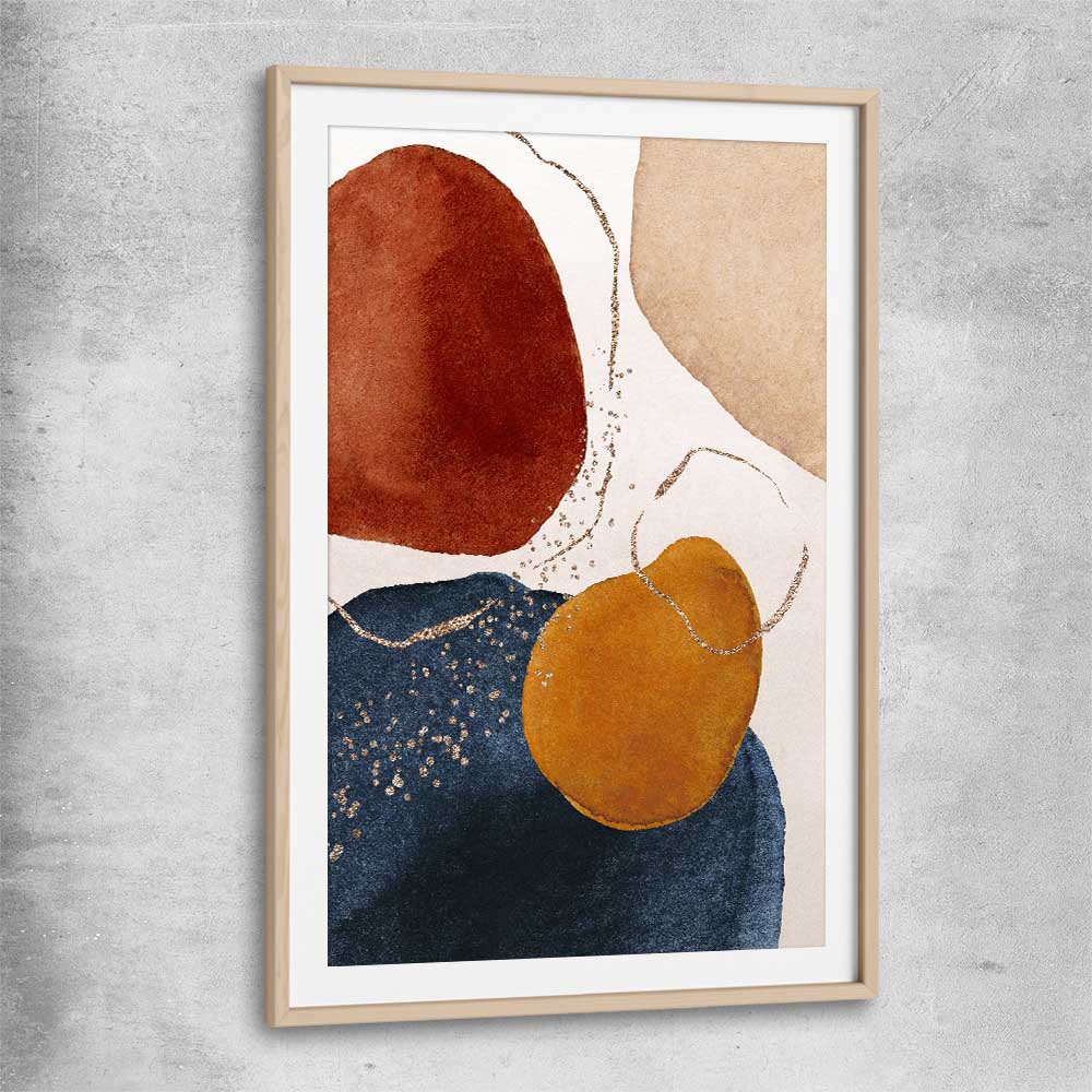 Beige Navy Two raw oak glass front frame - part of our high quality canvas abstract wall art collection