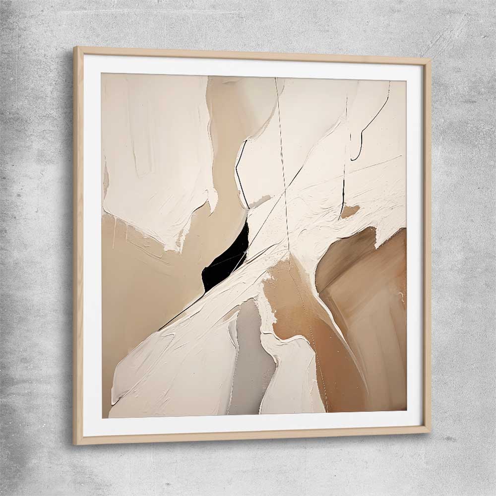 Beige Neutral raw oak glass front frame - part of our high quality canvas abstract wall art collection