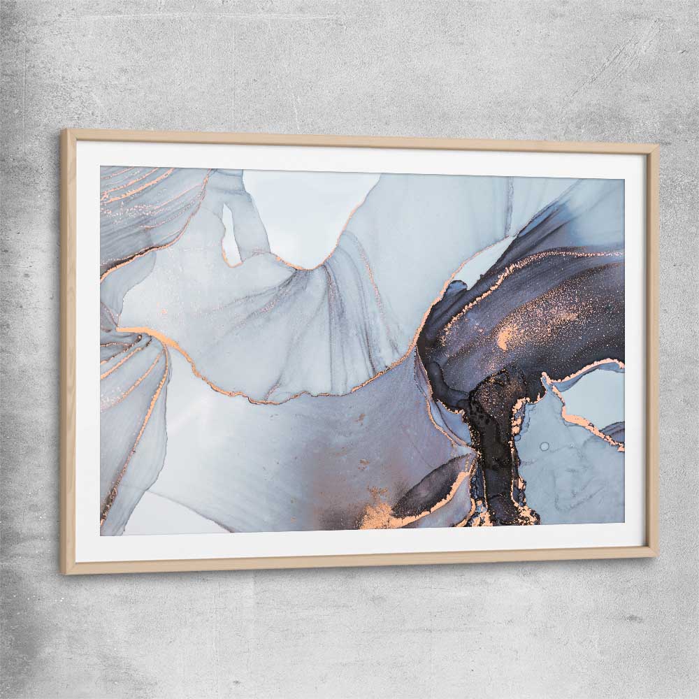 Blue Grains raw oak glass front frame - part of our high quality canvas abstract wall art collection