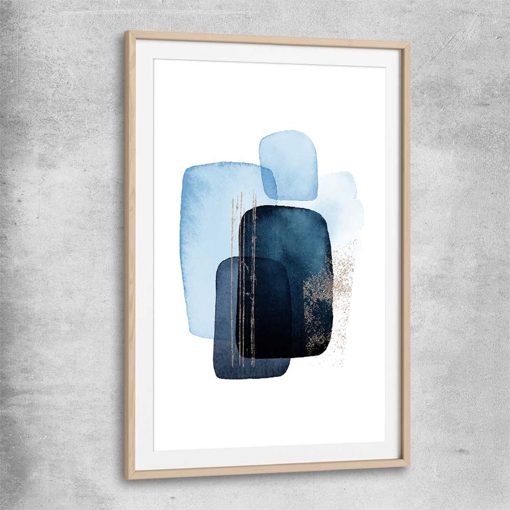 Blue Ivory One raw oak glass front frame - part of our high quality canvas abstract wall art collection