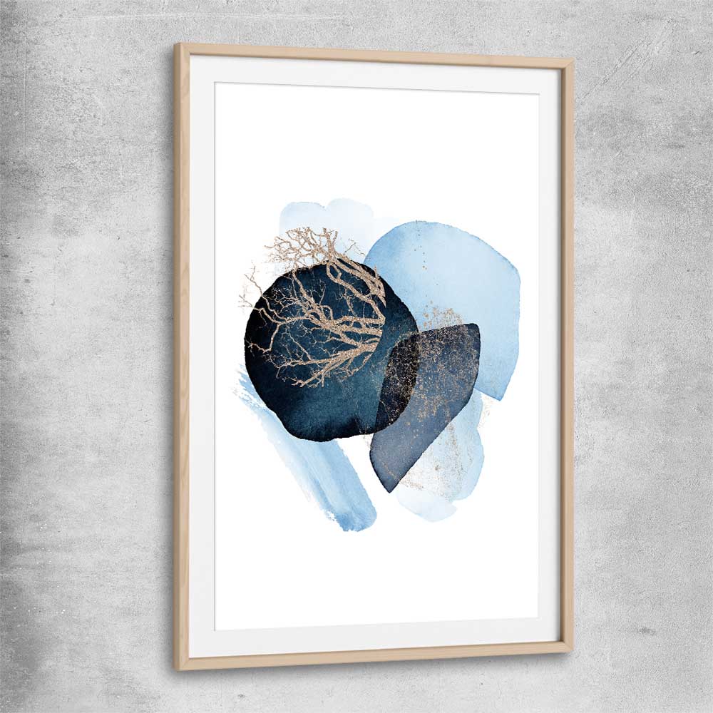 Blue Ivory Three raw oak glass front frame - part of our high quality canvas abstract wall art collection
